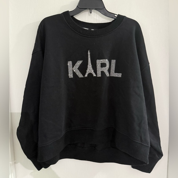 Karl Lagerfeld XL Black Cotton Crewneck Women's Sweater/Sweatshirt - Picture 1 of 7
